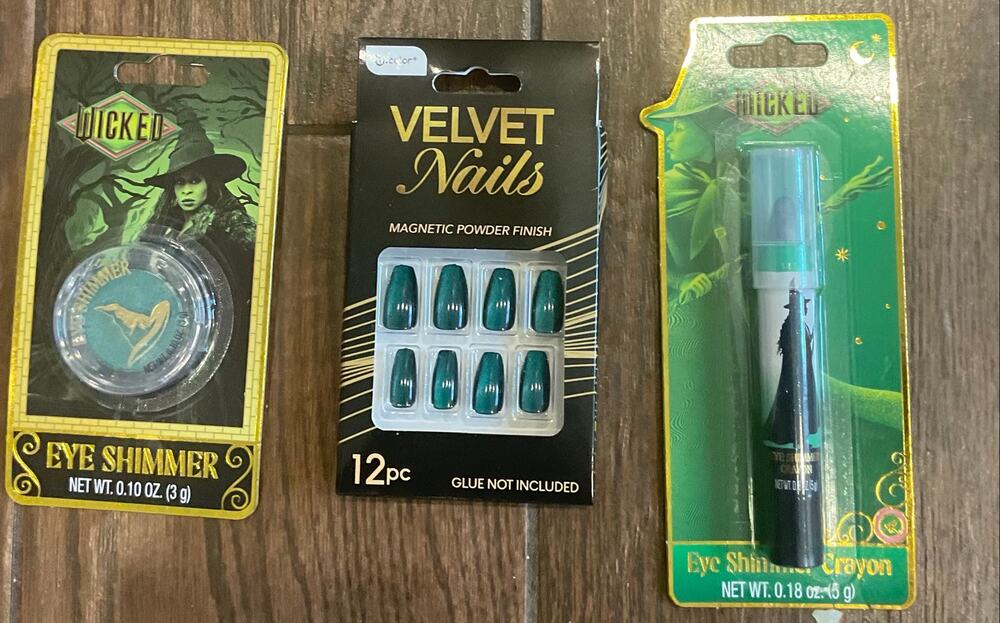 WICKED Elphaba witch 3 bundle powder crayon liner nails green shimmer Halloween